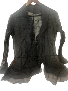 HARARI Black 100% Silk Open Front Jacket Top Women's Size M Long Sleeve Blouse